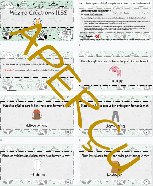 Syllabes mélangées - débutant - Vêtements