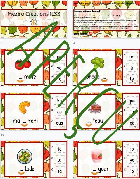 Syllabes manquantes - Alimentation